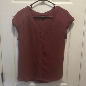 Red Fitted Cap Sleeve Buttoned Blouse